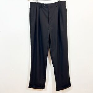 Ralph Lauren | Black Wool Pleated Dress Cuffed Pants Classic Straight-Leg Cut